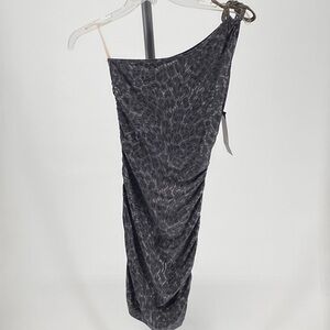 Symphony black one-shoulder ruched dress with an embellished strap Reg. 79